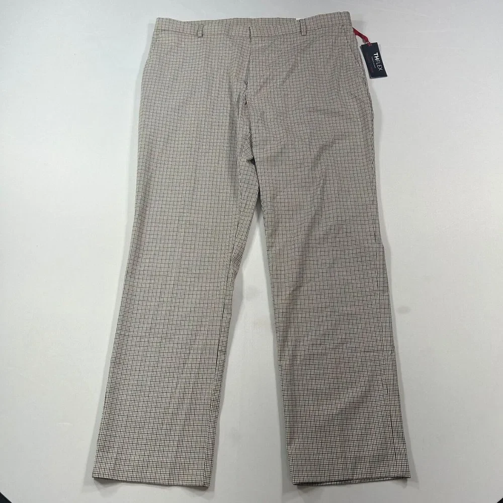 Tommy Hilfiger Performance‎ Dress Pants Mens 40x32 Tan Check Stretch Modern-Fit